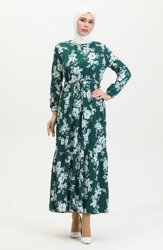 Bürümcük Fabric Patterned Dress 5010-04 Petrol 5010-04