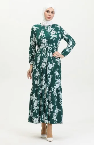 Gemustertes Kleid Aus Bürümcük-Stoff 5010-04 Petrol 5010-04