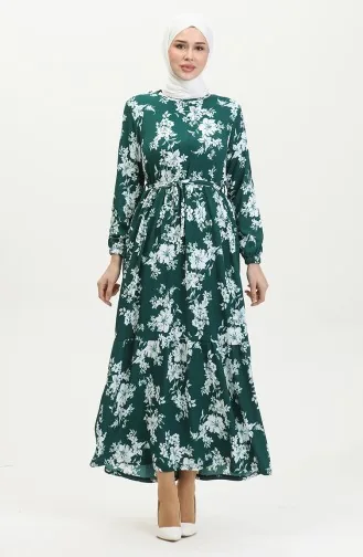 Gemustertes Kleid Aus Bürümcük-Stoff 5010-04 Petrol 5010-04