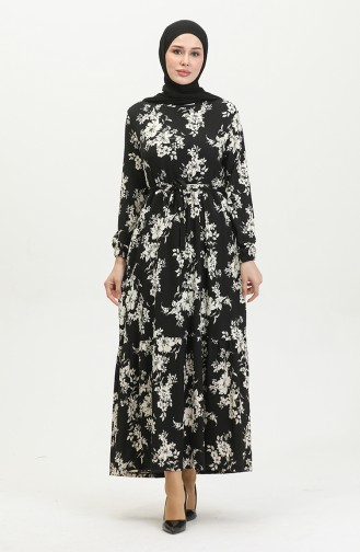 Bürümcük Fabric Patterned Dress 5010-01 Black 5010-01