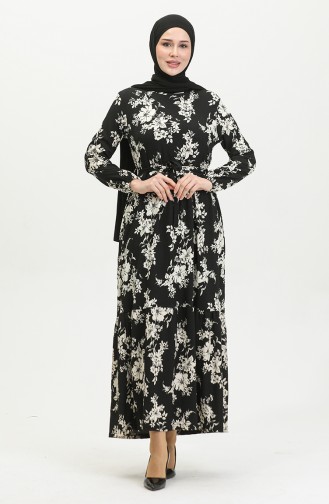 Bürümcük Fabric Patterned Dress 5010-01 Black 5010-01