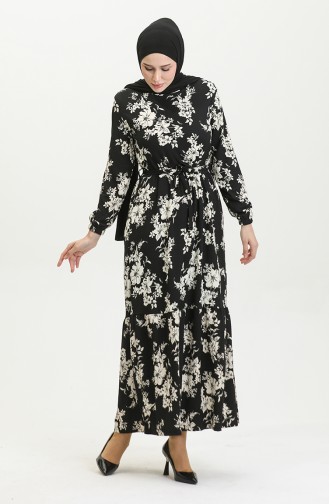 Bürümcük Fabric Patterned Dress 5010-01 Black 5010-01