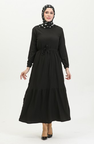 Bürümcük Fabric Belted Dress 5022-01 Black 5022-01