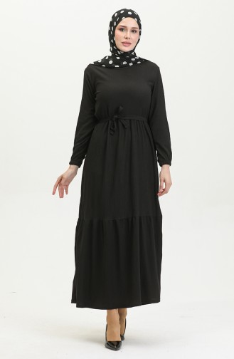 Bürümcük Fabric Belted Dress 5022-01 Black 5022-01
