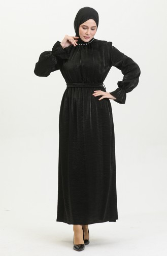 Kleid Aus Lurex-Leinen Mit Gürtel 81853-03 Schwarz 81853-03