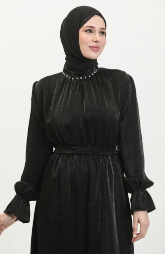 Kleid Aus Lurex-Leinen Mit Gürtel 81853-03 Schwarz 81853-03