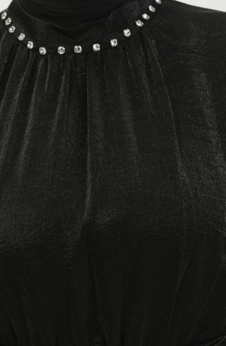 Simli Keten Kuşaklı Elbise 81853-03 Siyah