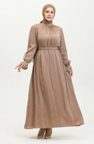 Jurk Van Lurex-linnen Met Riem 81853-02 Bruin 81853-02
