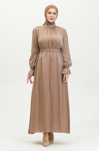 Lurex Linen Belted Dress 81853-02 Tan 81853-02