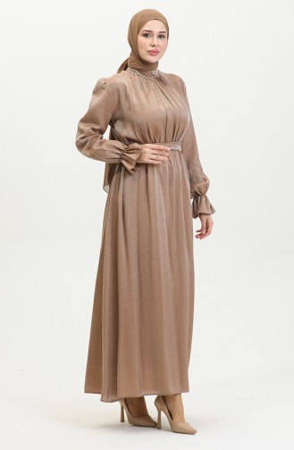 Lurex Linen Belted Dress 81853-02 Tan 81853-02