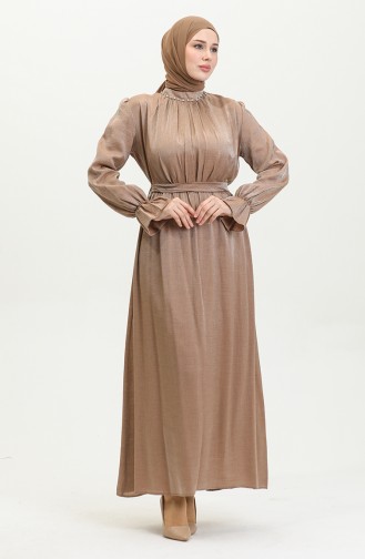 Lurex Linen Belted Dress 81853-02 Tan 81853-02