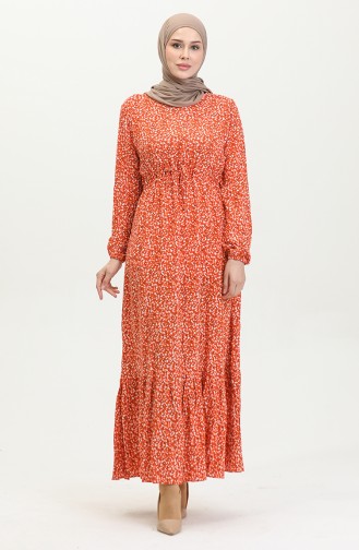 Floral Patterned Viscose Dress 81859-02 Orange 81859-02