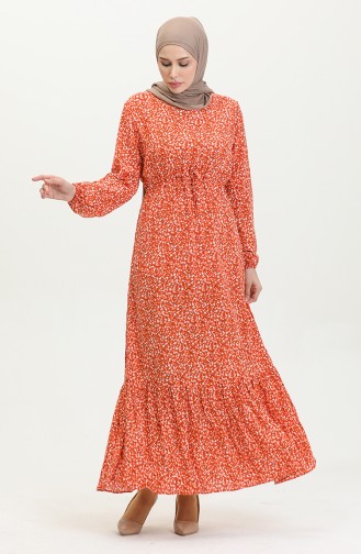 Floral Patterned Viscose Dress 81859-02 Orange 81859-02