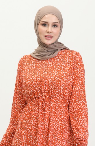 Floral Patterned Viscose Dress 81859-02 Orange 81859-02