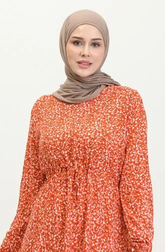 فستان فيسكوز بنقش أزهار  81859-02 برتقالي 81859-02