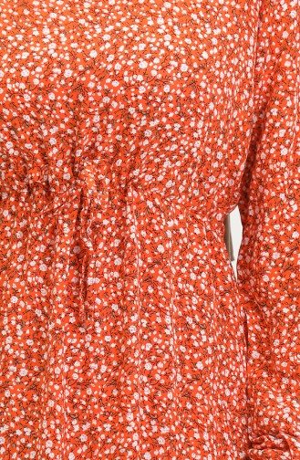 Floral Patterned Viscose Dress 81859-02 Orange 81859-02