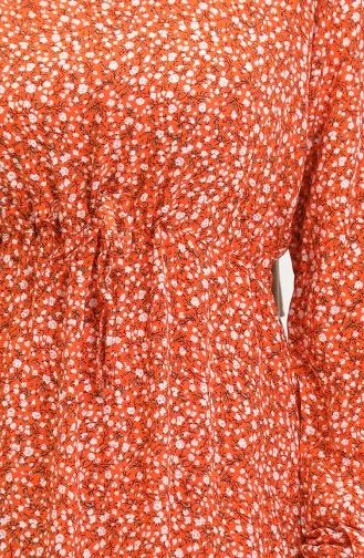 فستان فيسكوز بنقش أزهار  81859-02 برتقالي 81859-02