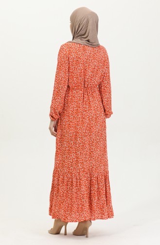 Floral Patterned Viscose Dress 81859-02 Orange 81859-02