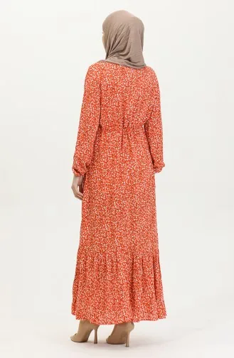 فستان فيسكوز بنقش أزهار  81859-02 برتقالي 81859-02