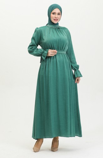 Glitter Linen Belted Dress 81853-07 Emerald Green 81853-07