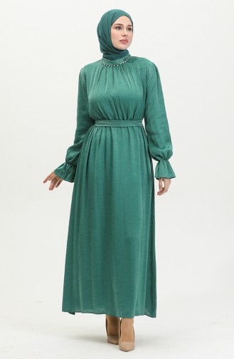Glitter Linen Belted Dress 81853-07 Emerald Green 81853-07