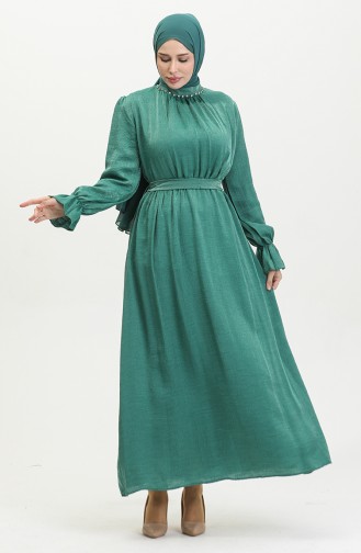 Glitter Linen Belted Dress 81853-07 Emerald Green 81853-07