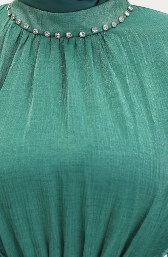 فستان كتان بحزام للمحجبات 81853-07 أخضر زمردي 81853-07