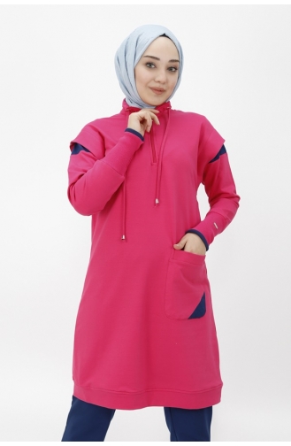 Double Thread Fabric Double Suit With Pockets And Zippered Collar 71178-02 Fuchsia 71178-02