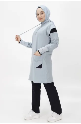 Costume Double En Tissu Deux Fils Avec Poches Et Col Zippé 71178-03 Bleu Glace 71178-03