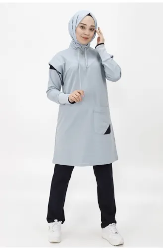 Costume Double En Tissu Deux Fils Avec Poches Et Col Zippé 71178-03 Bleu Glace 71178-03