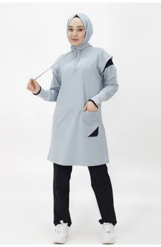 Costume Double En Tissu Deux Fils Avec Poches Et Col Zippé 71178-03 Bleu Glace 71178-03