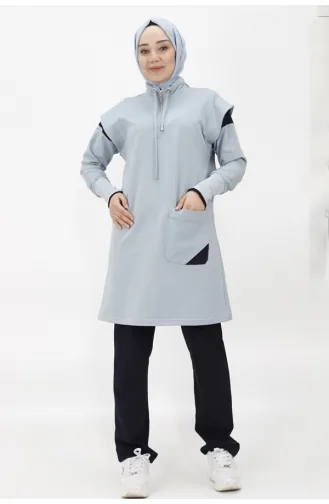 Costume Double En Tissu Deux Fils Avec Poches Et Col Zippé 71178-03 Bleu Glace 71178-03
