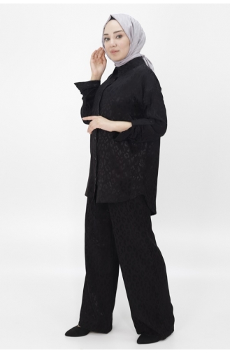Jacquard Fabric Patterned Double Suit 24226-01 Black 24226-01