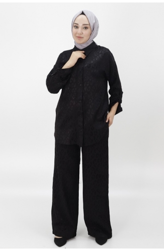 Jacquard Fabric Patterned Double Suit 24226-01 Black 24226-01