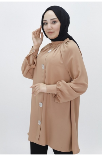 Jessica Fabric Mirror Button Detailed Hijab Tunic 2420-01 Stone 2420-01