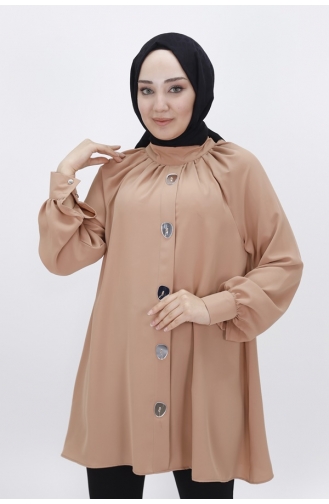 Jessica Fabric Mirror Button Detailed Hijab Tunic 2420-01 Stone 2420-01