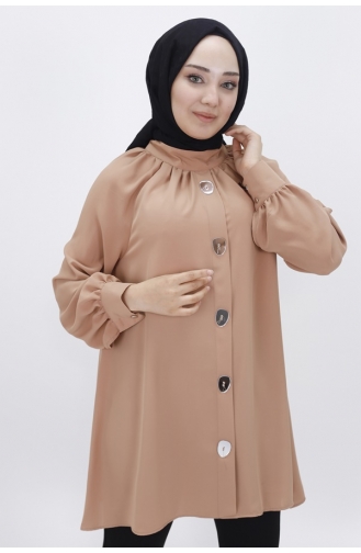 Jessica Fabric Mirror Button Detailed Hijab Tunic 2420-01 Stone 2420-01