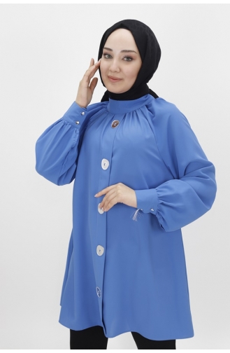 Jessica Fabric Mirror Button Detaillierte Hijab-Tunika 2420-02 Indigo 2420-02