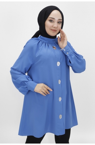 Jessica Fabric Mirror Button Detaillierte Hijab-Tunika 2420-02 Indigo 2420-02