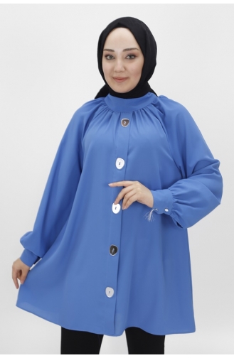 Jessica Fabric Mirror Button Gedetailleerde Hijab-tuniek 2420-02 Indigo 2420-02
