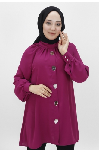 Jessica Fabric Mirror Button Detaillierte Hijab-Tunika 2420-07 Fuchsia 2420-07