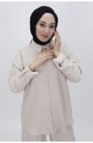 Jessica Kumaş Çizgili İkili Takim 24178-01 Bej