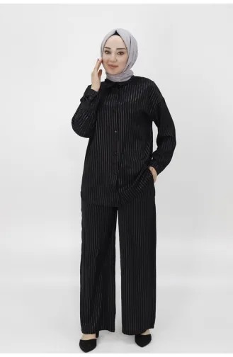 Ensemble Double En Tissu à Rayures Jessica 24178-02 Noir 24178-02