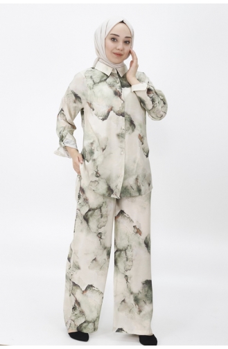 Jessica Fabric Patterned Double Suit 24221-03 Khaki 24221-03