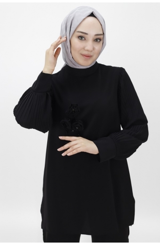 Jessica Fabric Sleeves Pleated And Brooch Double Suit 24087-04 Black 24087-04