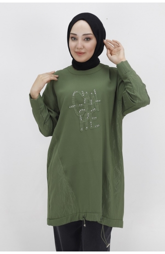 Noktae Aerobin Stof Jacquard Patroon Elastische Taille Hijab Tuniek 10442-01 Kaki 10442-01