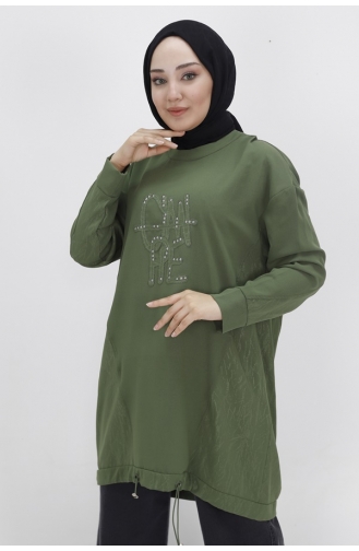 Noktae Aerobin Stof Jacquard Patroon Elastische Taille Hijab Tuniek 10442-01 Kaki 10442-01