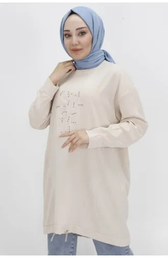 Noktae Aerobin Stoff Jacquard Gemusterte Hijab-Tunika Mit Elastischem Bund 10442-03 Stein 10442-03