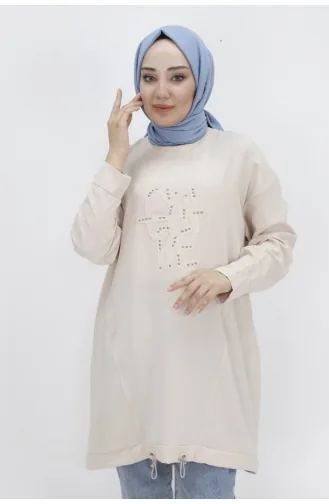 Noktae Aerobin Stoff Jacquard Gemusterte Hijab-Tunika Mit Elastischem Bund 10442-03 Stein 10442-03