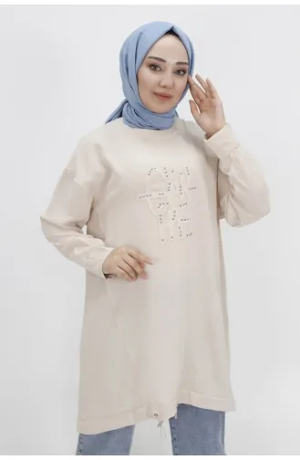 Noktae Aerobin Stoff Jacquard Gemusterte Hijab-Tunika Mit Elastischem Bund 10442-03 Stein 10442-03